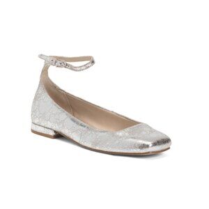 DOLCE VITA Silver Leather Ashya Ankle Strap Flats
